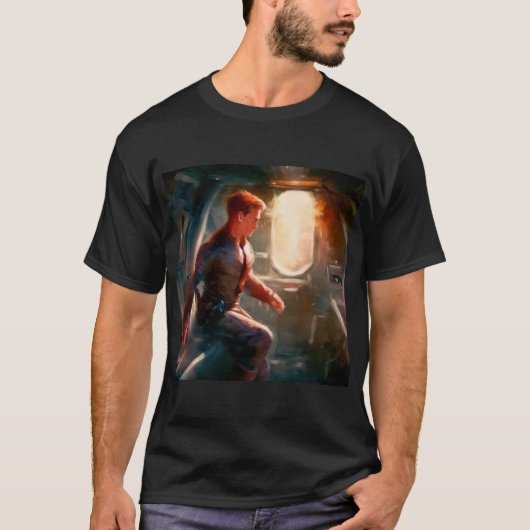 宇宙船に乗るSFヒーロー1 Tシャツ (正面)