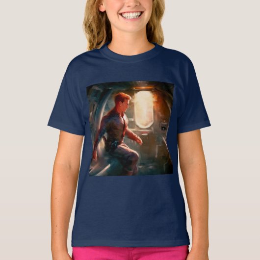 宇宙船に乗るSFヒーロー1 Tシャツ (正面)