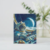 宇宙船のコックピットにいるオレンジ色の猫と外の惑星 シーズンポストカード (スタンド正面)