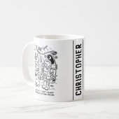 宇宙船のスペースマンがドアをノックするのを聞く コーヒーマグカップ (正面左)