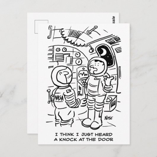 宇宙船のスペースマンがドアをノックするのを聞く ポストカード (正面/裏面)