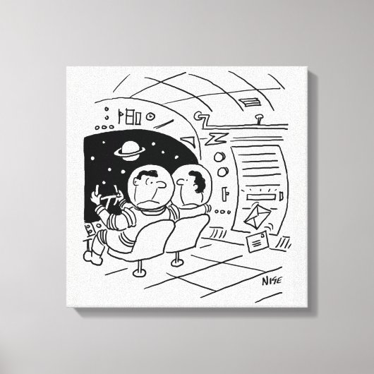 宇宙船のモノクロ・カートゥーンアート キャンバスプリント (正面)