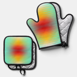 宇宙船の再突入プラズマのフィールドカラー抽象芸術 鍋つかみ&鍋敷きセット