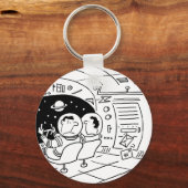 宇宙船の宇宙船で郵便配達。おもしろい キーホルダー (正面)
