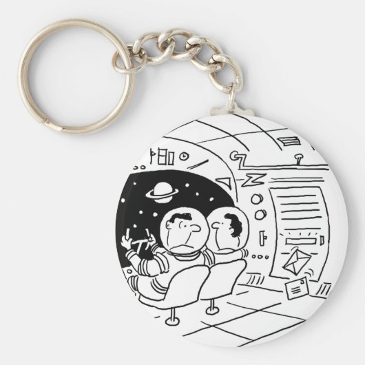 宇宙船の宇宙船で郵便配達。おもしろい キーホルダー (正面)