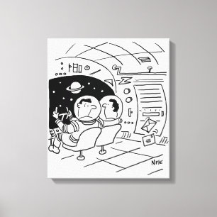 宇宙船の黒と白の漫画 キャンバスプリント