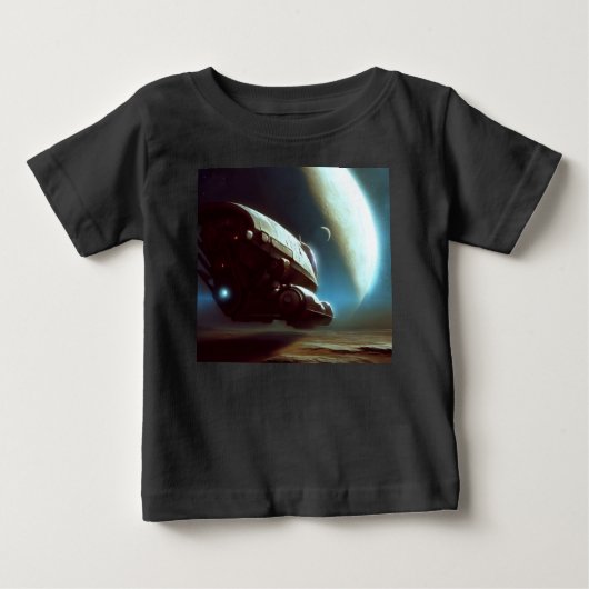 宇宙船を周回するSF ベビーTシャツ (正面)