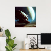 宇宙船を周回するSF ポスター (ホームオフィス)