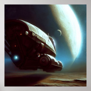 宇宙船を周回するSF ポスター