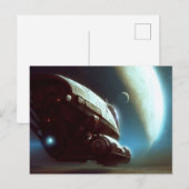 宇宙船を周回するSF ポストカード (正面/裏面)