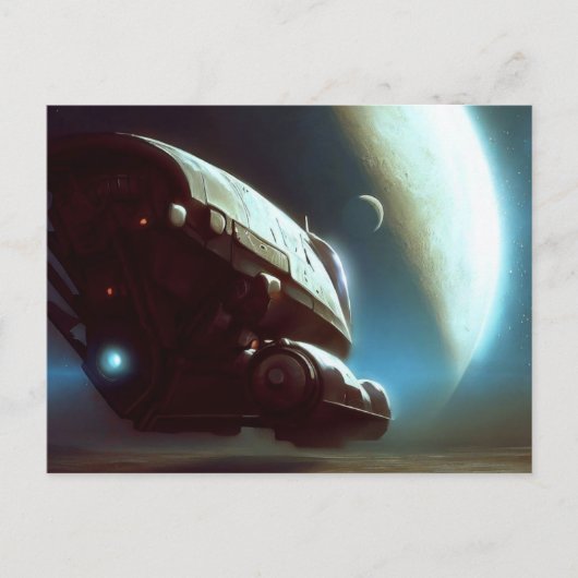 宇宙船を周回するSF ポストカード (正面)