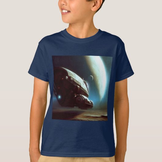 宇宙船を周回するSF Tシャツ (正面)