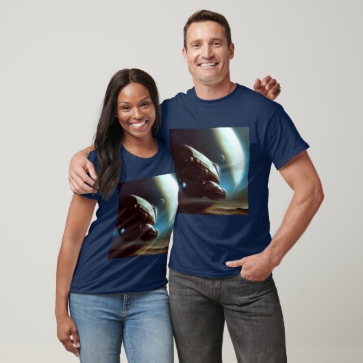 宇宙船を周回するSF Tシャツ (ユニセックス)