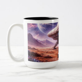 宇宙船を離れる宇宙飛行士 ツートーンマグカップ