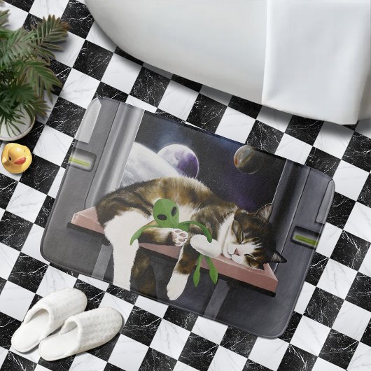 宇宙船タビー猫グリーンエイリアンスタッフィーサイエンスフィクション バスマット