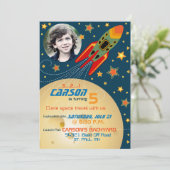 宇宙船プラネッツ&スターズ写真テンプレート誕生日 招待状 (スタンド正面)