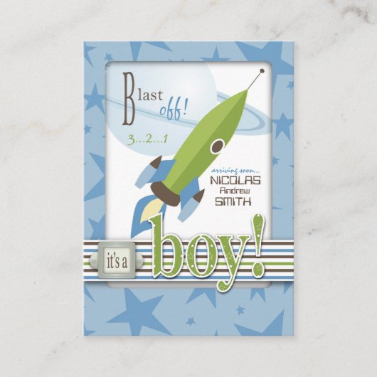 宇宙船ベビーシャワー招待状 エンクロージャーカード (正面)