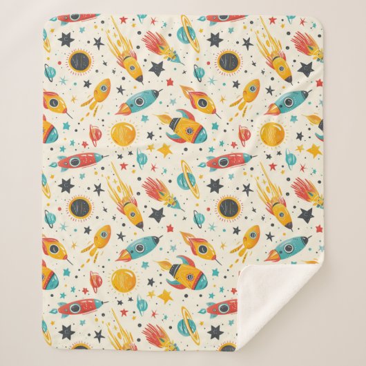 宇宙船子供部屋シームレスパター シェルパブランケット (正面)
