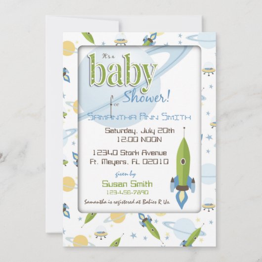 宇宙船宇宙飛行士ベビーシャワー招待状 招待状 (裏面)
