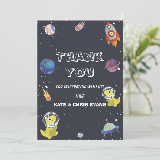 宇宙船恐竜スタープラネット銀河系ベビーシャワー サンキューカード (スタンド正面)