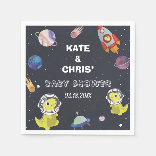 宇宙船恐竜スタープラネット銀河系ベビーシャワー スタンダードカクテルナプキン (正面)