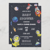 宇宙船恐竜スタープラネット銀河系ベビーシャワー 招待状 (正面/裏面)