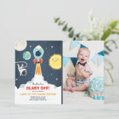 宇宙船男の子1歳の招待状 招待状 (スタンド正面)