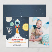 宇宙船男の子1歳の招待状 招待状 (正面/裏面)