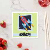 宇宙船;ライムグリーン&ホワイトストライプズ スタンダードカクテルナプキン (インサイチュ)