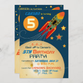 宇宙船，惑星，恒星誕生日 招待状 (正面/裏面)