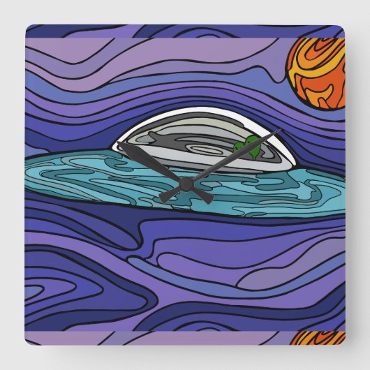 宇宙船 UFO エイリアン 未確認飛行物体 超常現象 スクエア壁時計 (正面)