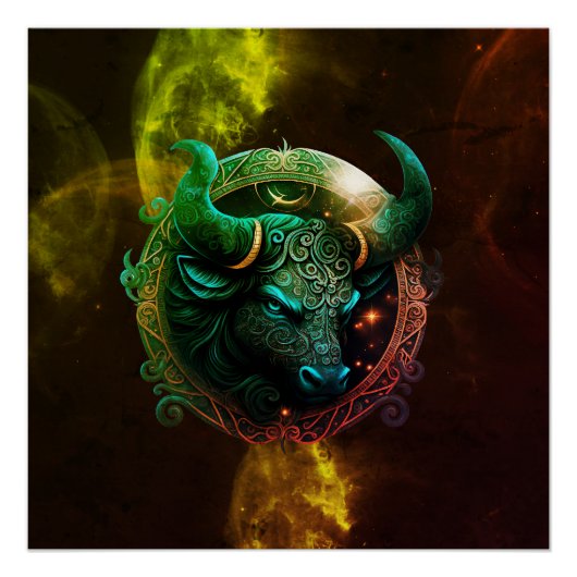 宇宙色銀河のブルータウラス星座マーク ポスター (正面)