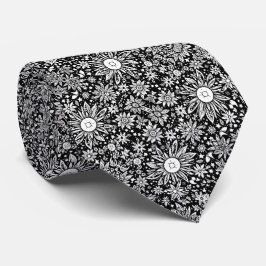 宇宙花フローラ白黒パターン ネクタイ