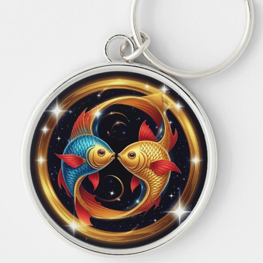 宇宙芸術スタイルの魚座の星座 キーホルダー (正面)