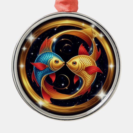 宇宙芸術スタイルの魚座の星座 メタルオーナメント (正面)
