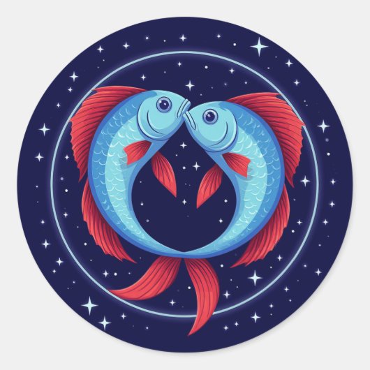 宇宙芸術スタイルの魚座の星座 ラウンドシール (正面)