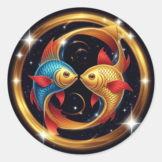 宇宙芸術スタイルの魚座の星座 ラウンドシール (正面)