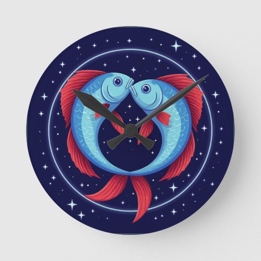宇宙芸術スタイルの魚座の星座 ラウンド壁時計 (正面)