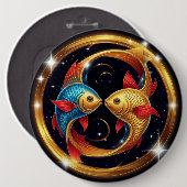 宇宙芸術スタイルの魚座の星座 缶バッジ (正面&裏面)