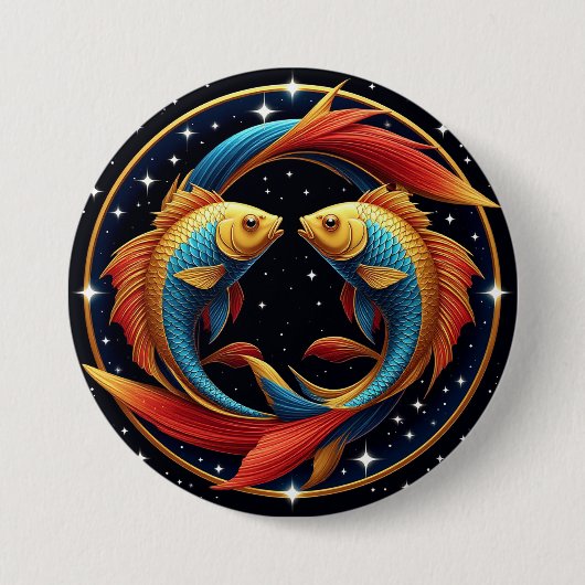 宇宙芸術スタイルの魚座の星座 缶バッジ (正面)