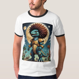 宇宙装甲Tおもしろいシャツのアフロ恐竜 Tシャツ