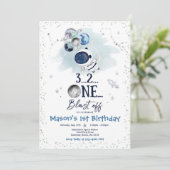 宇宙誕生パーティー宇宙飛行士ロケット 招待状 (スタンド正面)