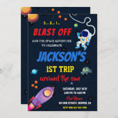 宇宙誕生日の招待ブラストオフ招待ボーイ 招待状 (正面/裏面)