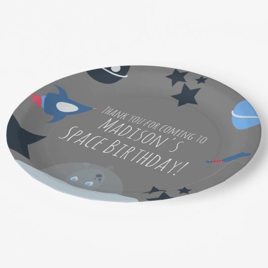 宇宙誕生日エイリアンをテーマにした青紙プレート ペーパープレート (アングル)