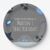 宇宙誕生日エイリアンをテーマにした青紙プレート ペーパープレート (正面)