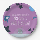 宇宙誕生日エイリアンテーマブルー ペーパープレート (正面)