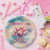 宇宙誕生日ガールフライトクルー ペーパープレート (パーティー)