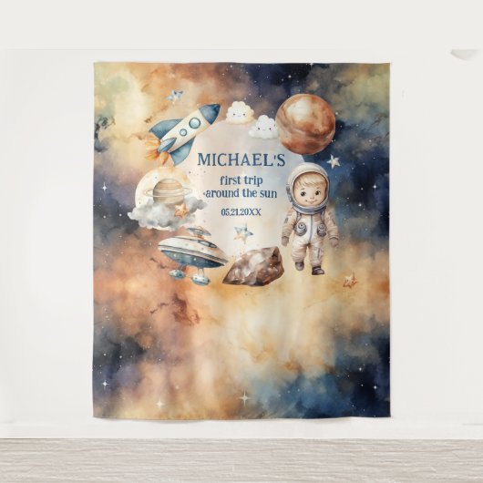 宇宙誕生日パーティファーストのまわりにトリップザサンボーイ タペストリー (正面)