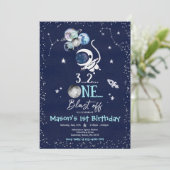 宇宙誕生日パーティーの惑星宇宙飛行士ロケット 招待状 (スタンド正面)