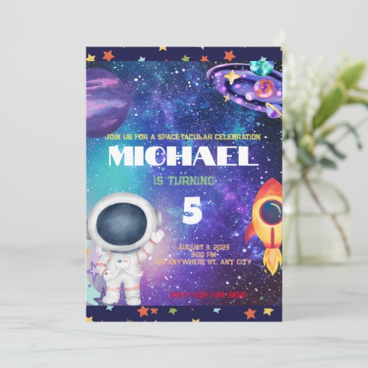 宇宙誕生日パーティーの招待 シーズンカード (スタンド正面)